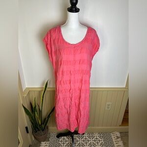FLAX Linen Cotton Blend Dress M Pink Textured Tunic Lagenlook Cottagecore Fall L
